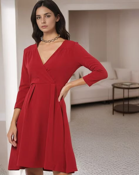 FYRE ROSE Women V-Neck Skater Dress