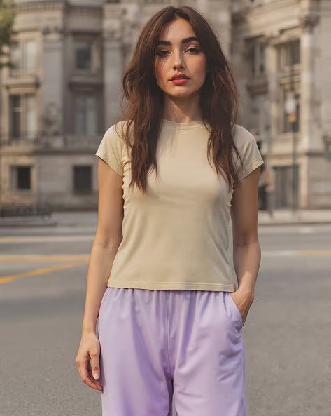 BUDA JEANS CO Women Regular Fit Crew-Neck T-Shirt 4.5